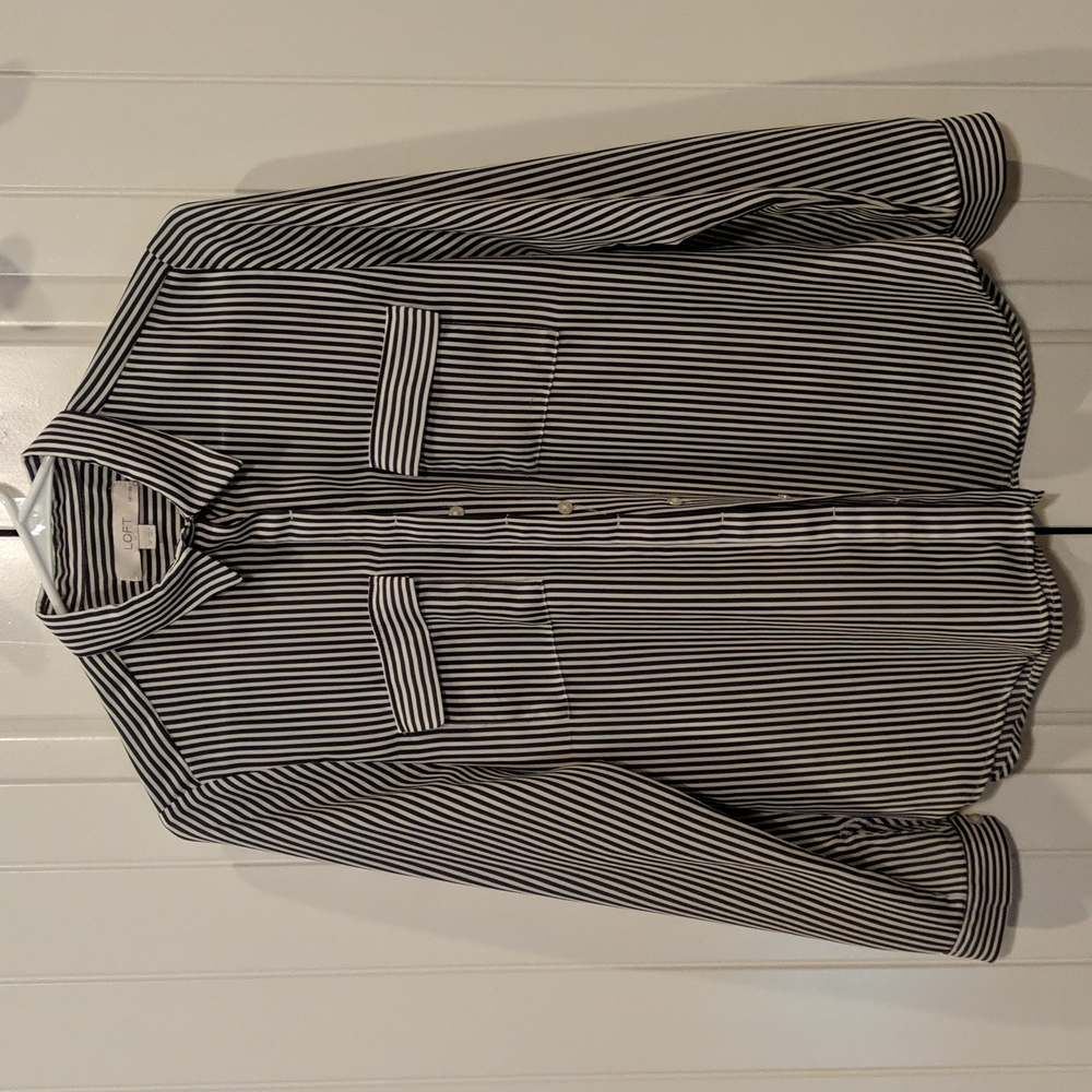 Loft Black/White striped Blouse Small Petite